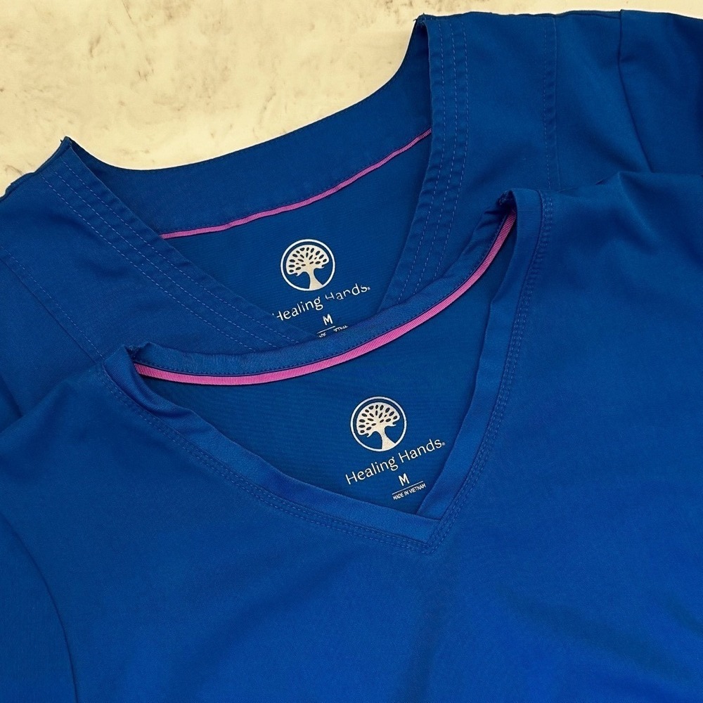 Healing Hands Purple Label Jordan/Juliet Scrub Tops Lot of 2 Royal Blue V-Neck M